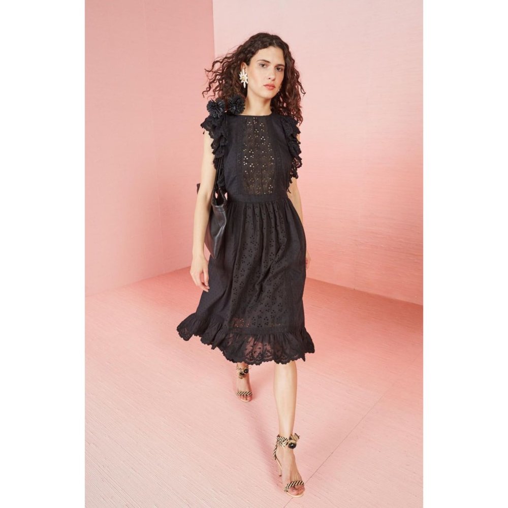 Ulla Johnson Black Embroidered Bea Midi Dress NWT - Picture 1 of 11